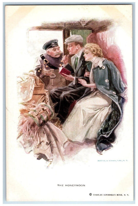 c1910's Sweet Couple Romance Checking In The Honeymoon Newman Antique Postcard