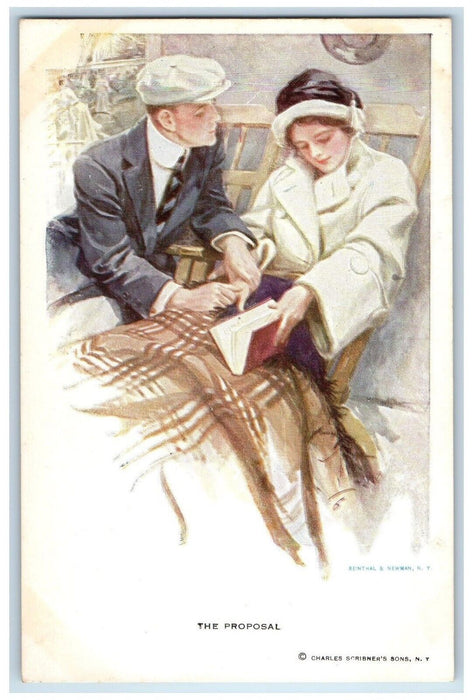c1910's Sweet Couple Romance The Proposal Newman Unposted Antique Postcard