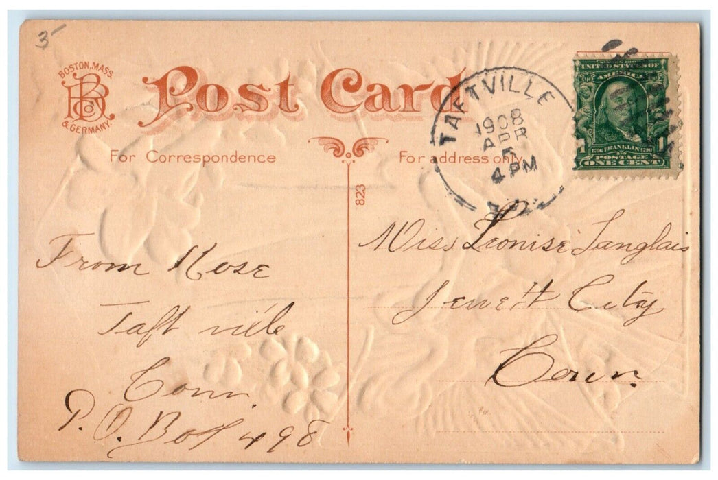 1908 Easter Day Angels Holy Cross Lilies Flowers Embossed Taftville CT Postcard
