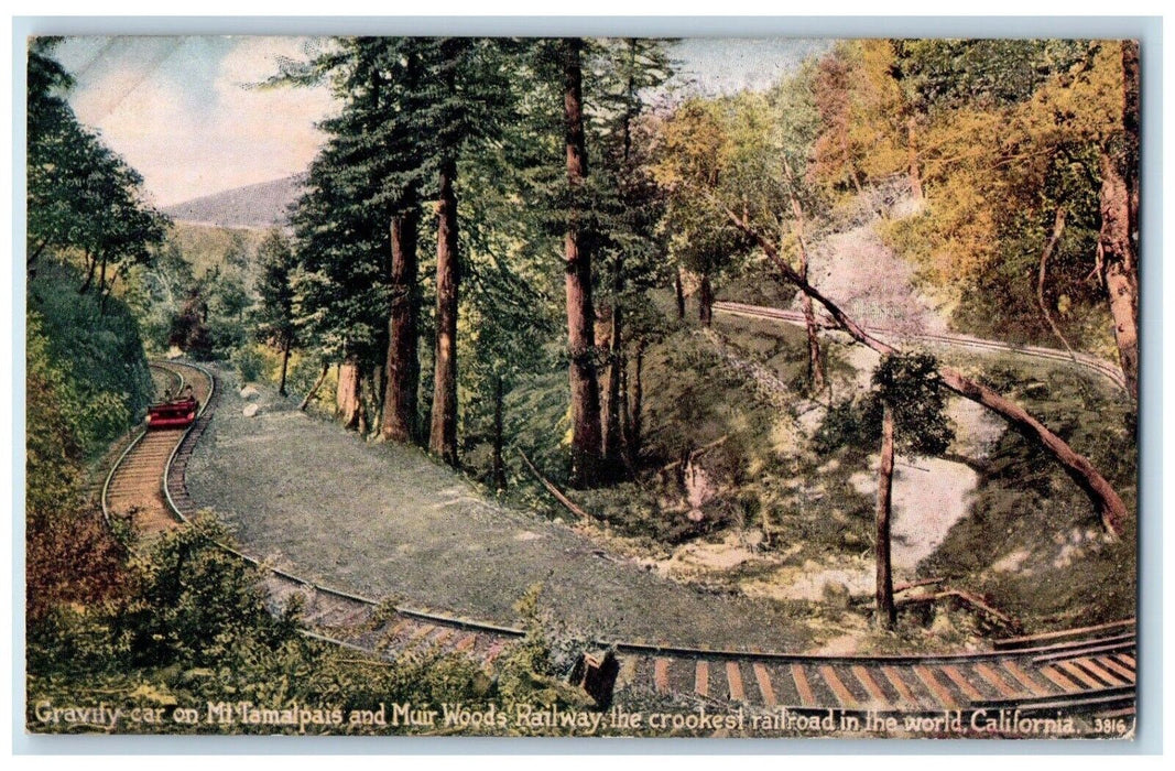 c1910 Gravity Car Mt. Tamalpais Muir Woods Railway Railroad California Postcard