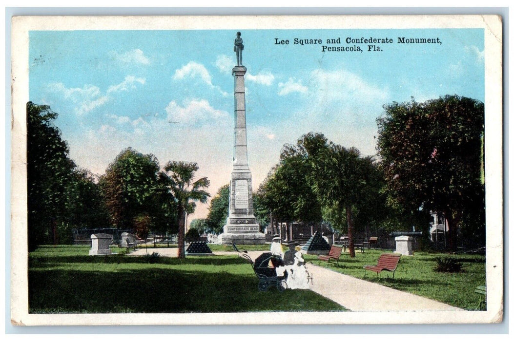 1922 Lee Square Confederate Monument Statue Exterior Pensacola Florida Postcard