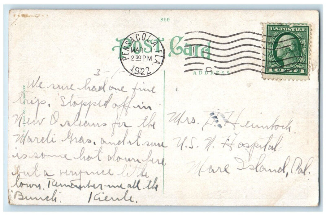 1922 Lee Square Confederate Monument Statue Exterior Pensacola Florida Postcard