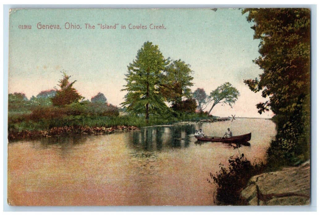 1910 Island Cowles Creek Canoe Boat Fishing Geneva Ohio Vintage Antique Postcard