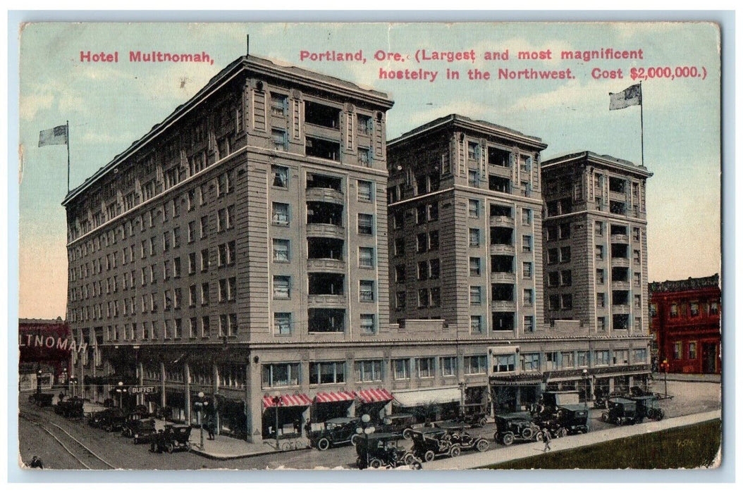 1917 Hotel Multnomah Hostelry Northwest Classic Cars Portland Oregon OR Postcard