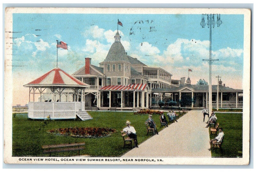 1920 Ocean View Hotel Summer Resort Exterior Building Norfolk Virginia Postcard