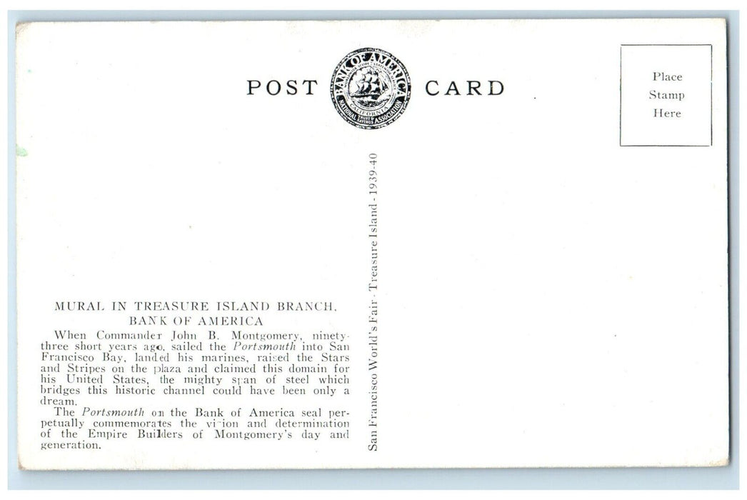 1930 Mural Treasure Island Branch Bank America Portsmouth San Francisco Postcard