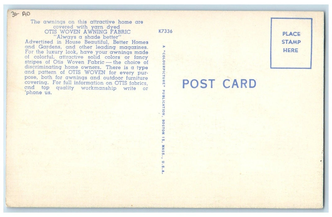 Otis Woven Awning Fabrics House Both Side Alike Advertising Vintage Postcard