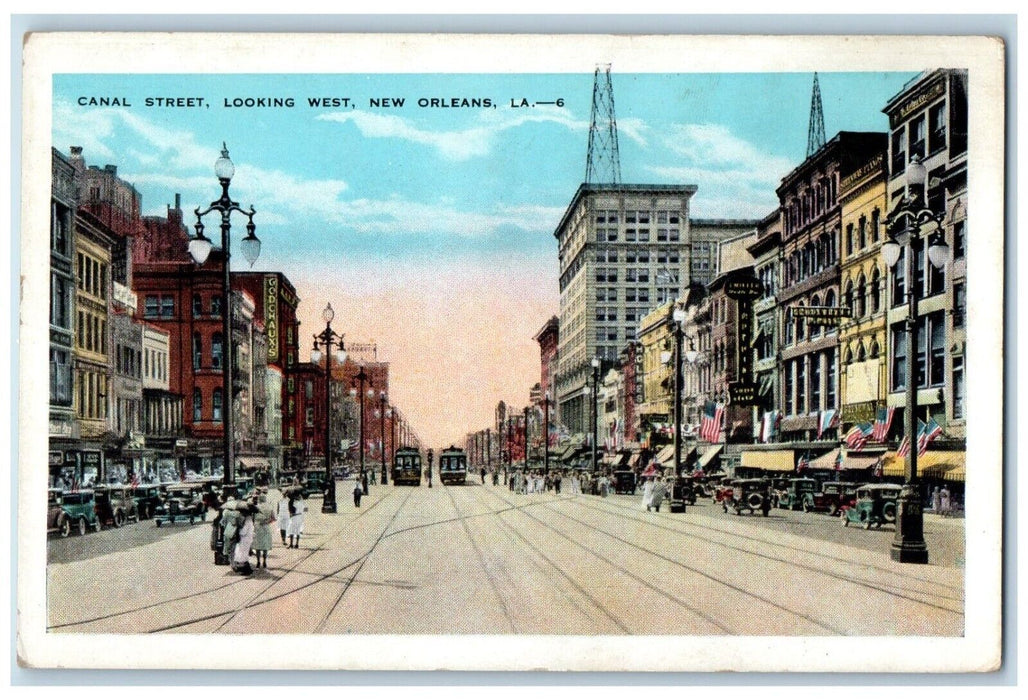 c1920 Canal Street Looking West Streetcar Store New Orleans Louisiana Postcard