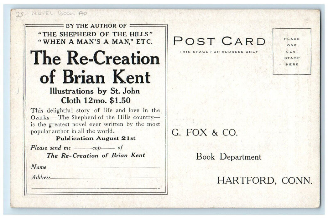Harold Bell Wright Author Of Brian Kent Novel Book Advertising Postcard