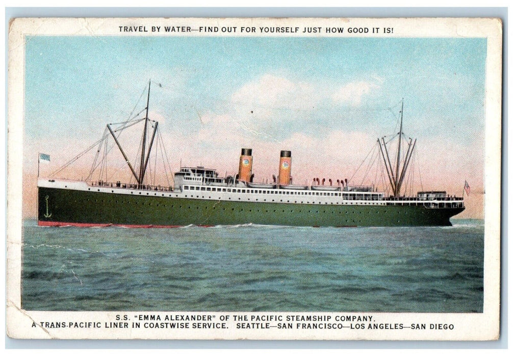 c1920 S.S. Emma Alexander Pacific Steamship Pacific Liner Seattle Ship Postcard