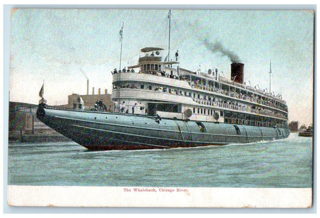 c1910 Whaleback Chicago River Steamer Cruise Ferry Passenger Illinois Postcard