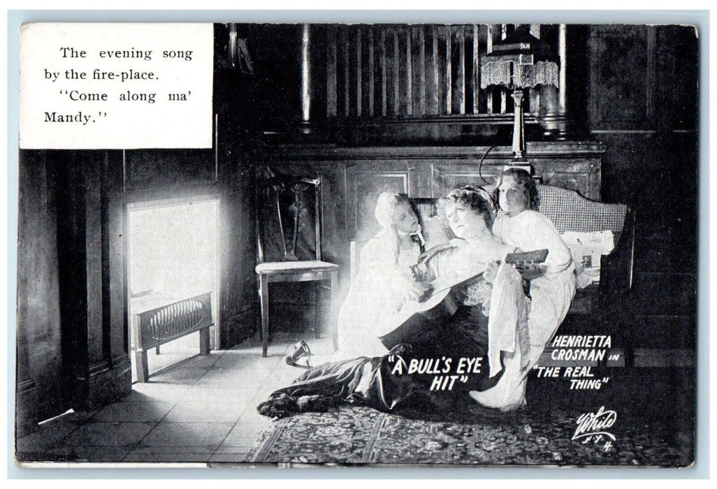 c1910's The Evening Song Fire Place Mother Daughter Theater Advertising Postcard