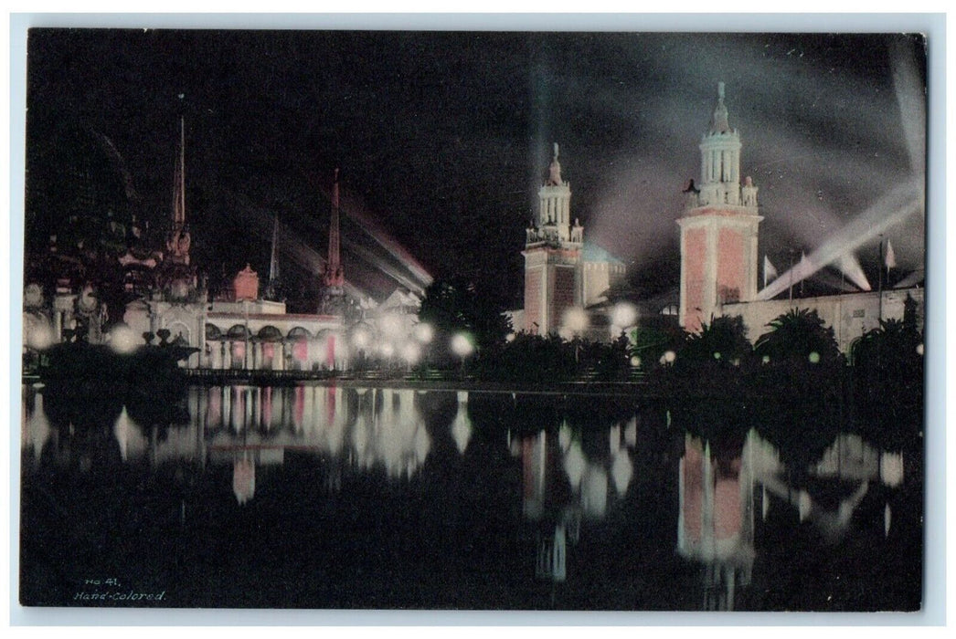 c1930 Palace Horticulture Towers Night Panama-Pacific San Francisco CA Postcard