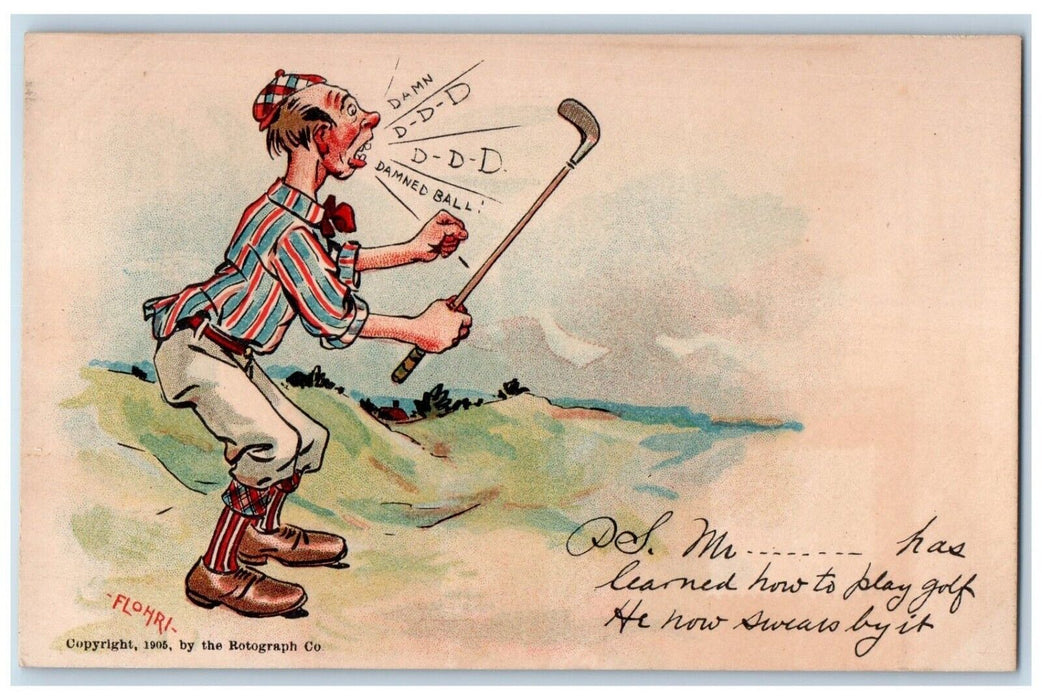 c1905 Man Golfing Humor Flohri Rotograph Unposted Antique Postcard
