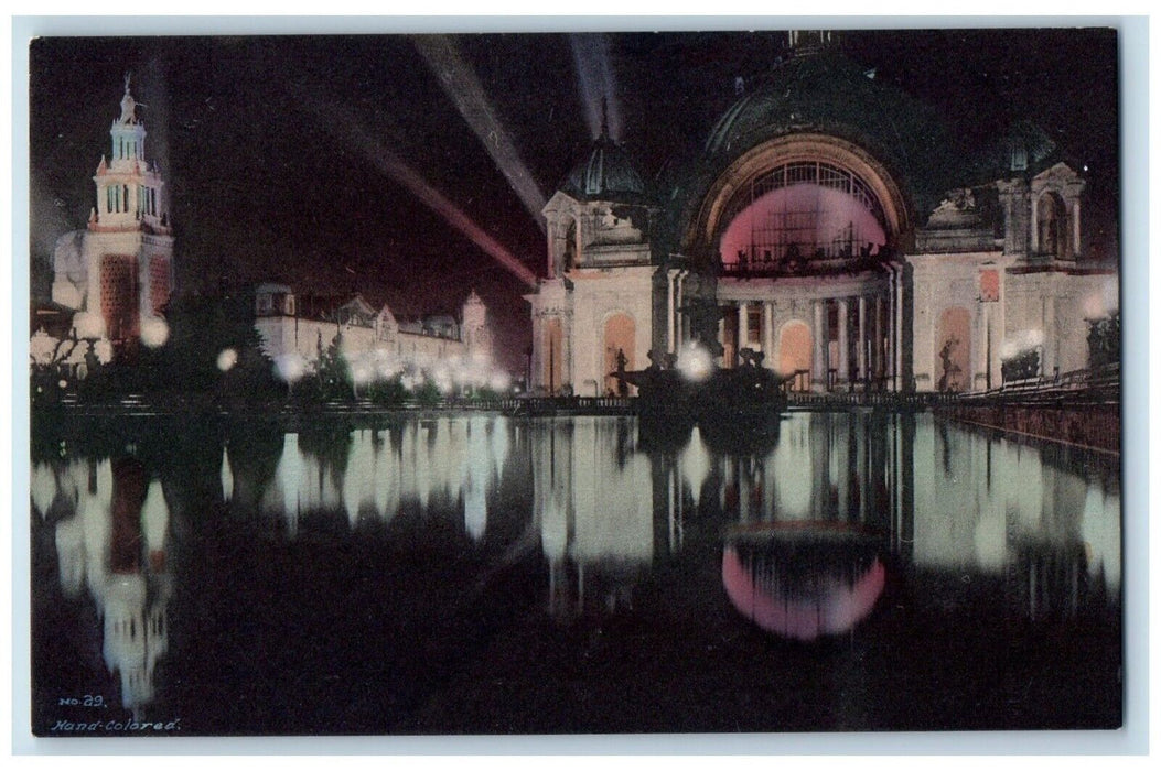 c1930 Festival Hall Night Panama-Pacific Expo. San Francisco California Postcard