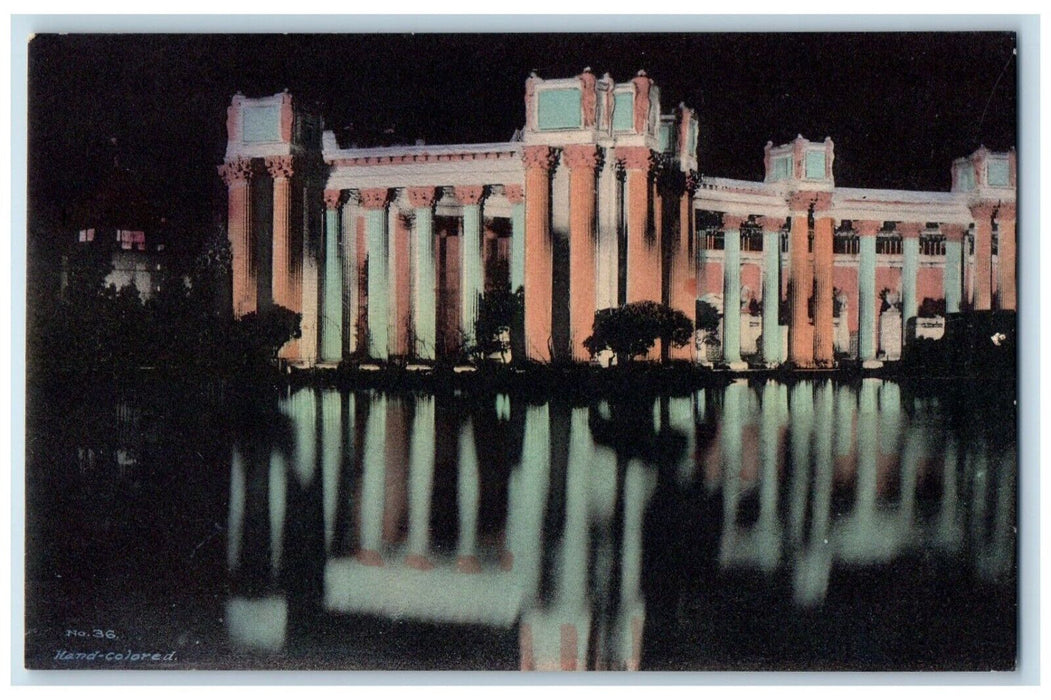 c1915 Peristyles Palace Fine Arts Night Panama San Francisco California Postcard