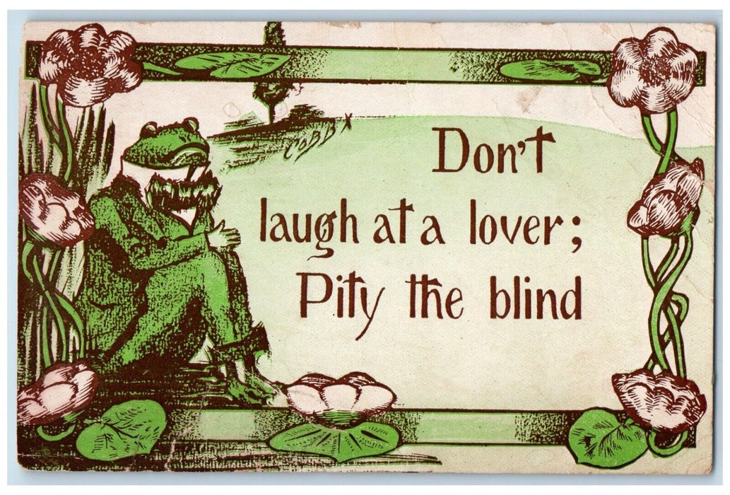 1910 Anthropomorphic Frog Don't Laugh At A Lover Seney Iowa IA Antique Postcard
