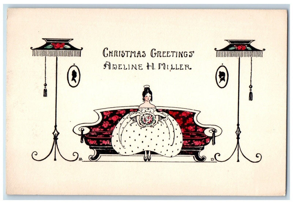 Christmas Greetings Adeline Miler Woman Bride Arts Crafts Cortland NY Postcard