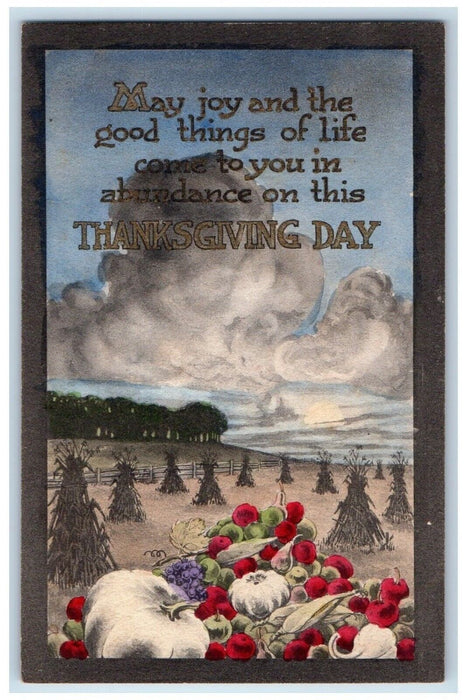 c1910's Thanksgiving Clouds Hand Painted Fruits Gibson Unposted Antique Postcard