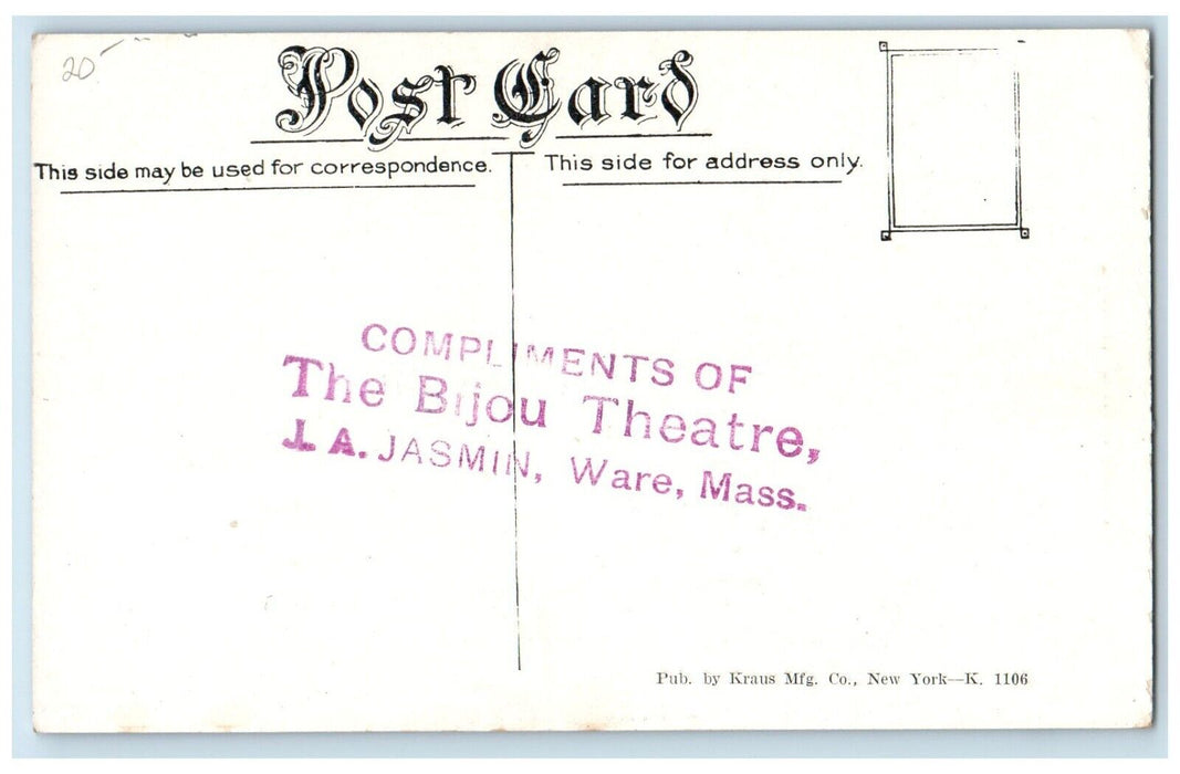 Sarah Bernhardt Actress Bijou Theater Vaudeville Advertising Ware MA Postcard