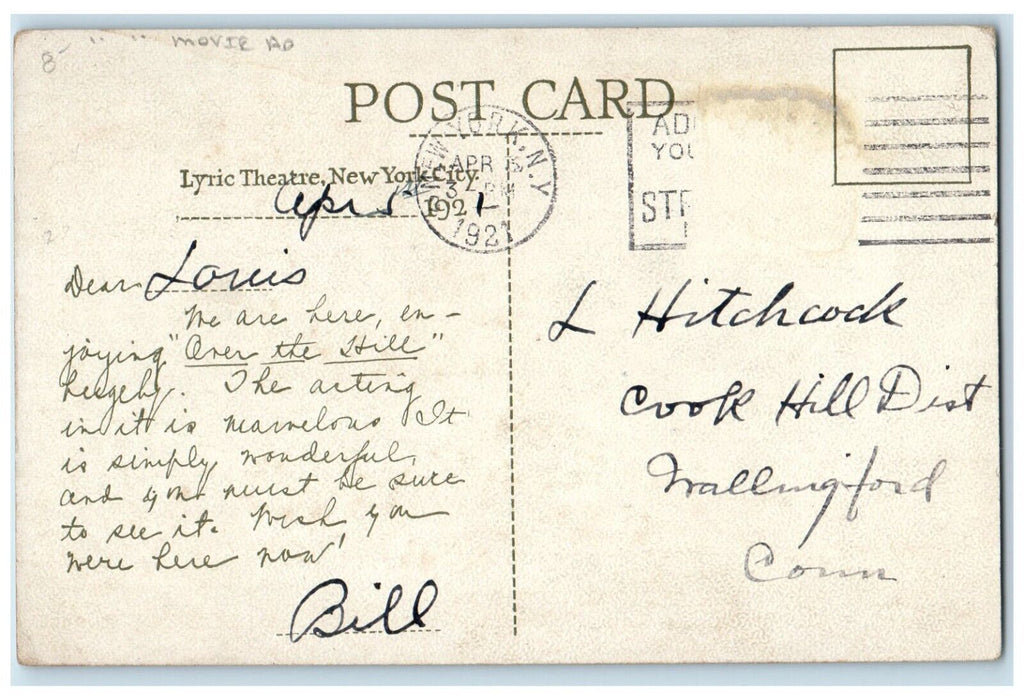 William Fox Over The Hill Actor Theater Vaudeville Movie Advertising Postcard