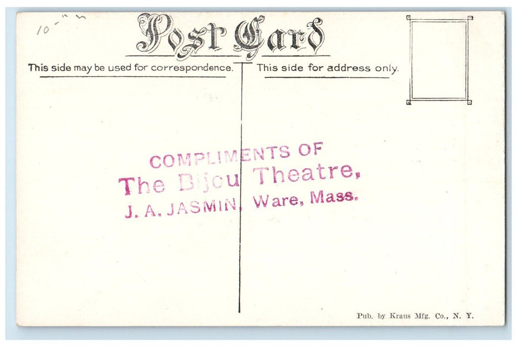 c1910's Bette Hart Actress Bijou Theater Vaudeville Advertising Ware MA Postcard