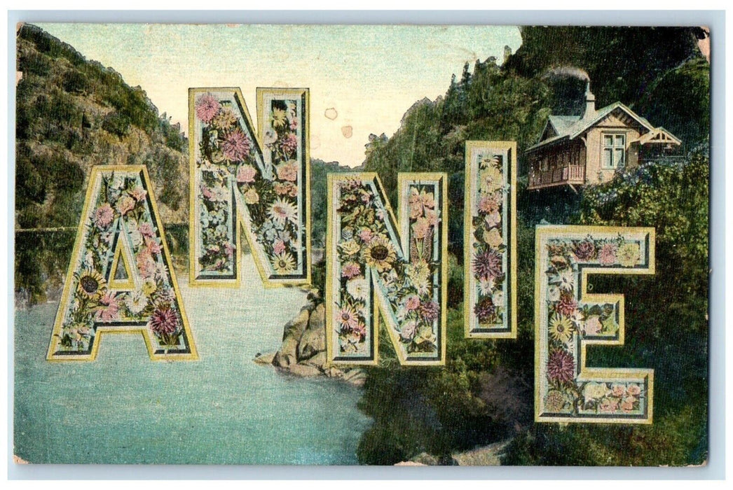 1909 Annie Flowers Large Letters New Haven Connecticut CT Antique Postcard