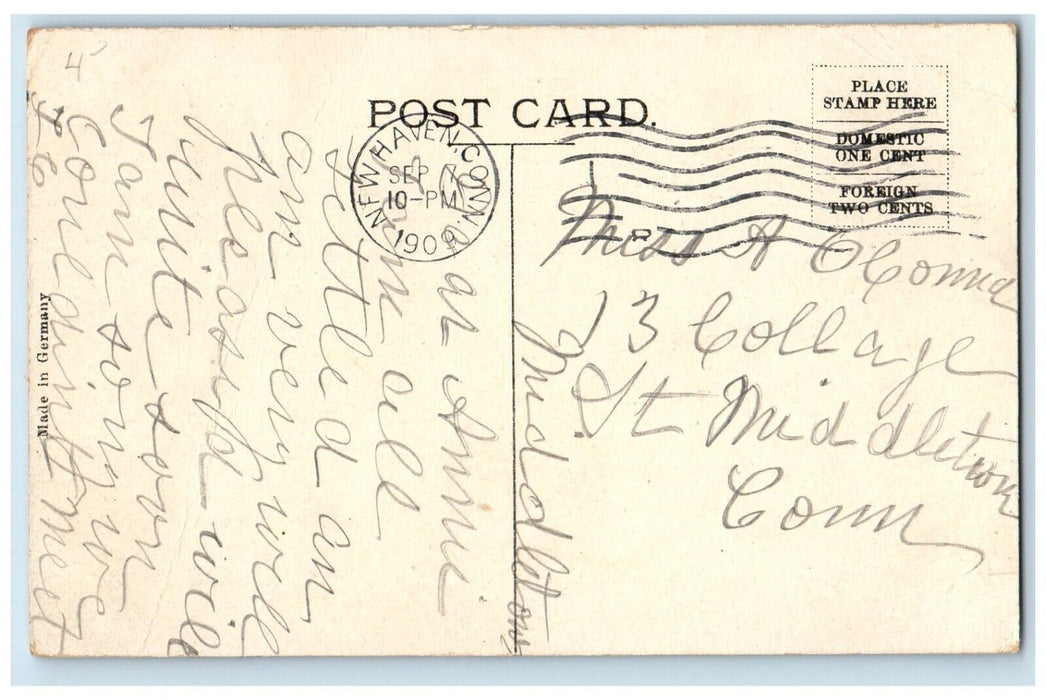 1909 Annie Flowers Large Letters New Haven Connecticut CT Antique Postcard