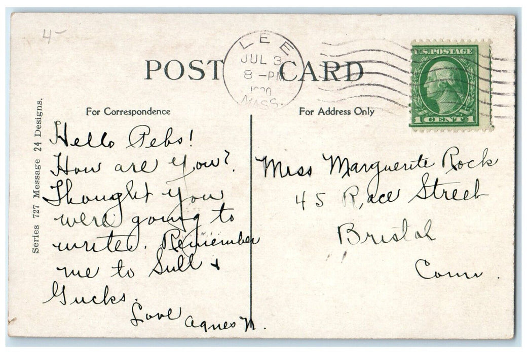 1920 Boy Nose Blow Humor Lee Massachusetts MA Posted Antique Postcard