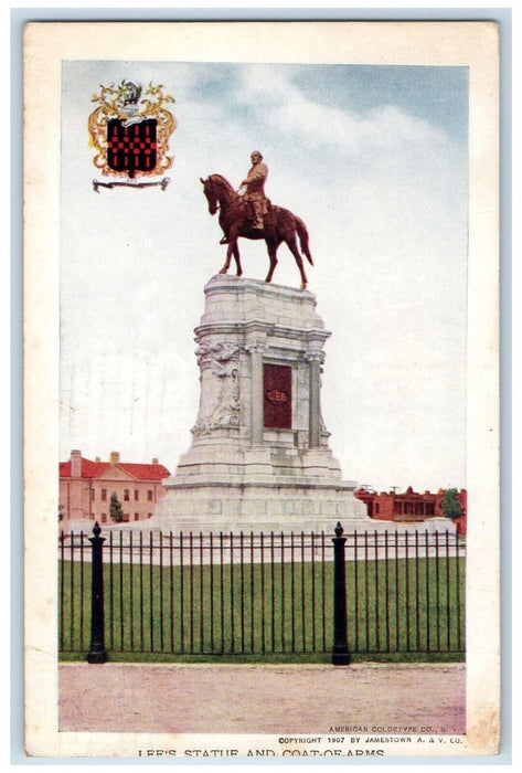 1907 Lee's Statue And Coat Of Arms Jamestown Exposition Norfolk VA Postcard