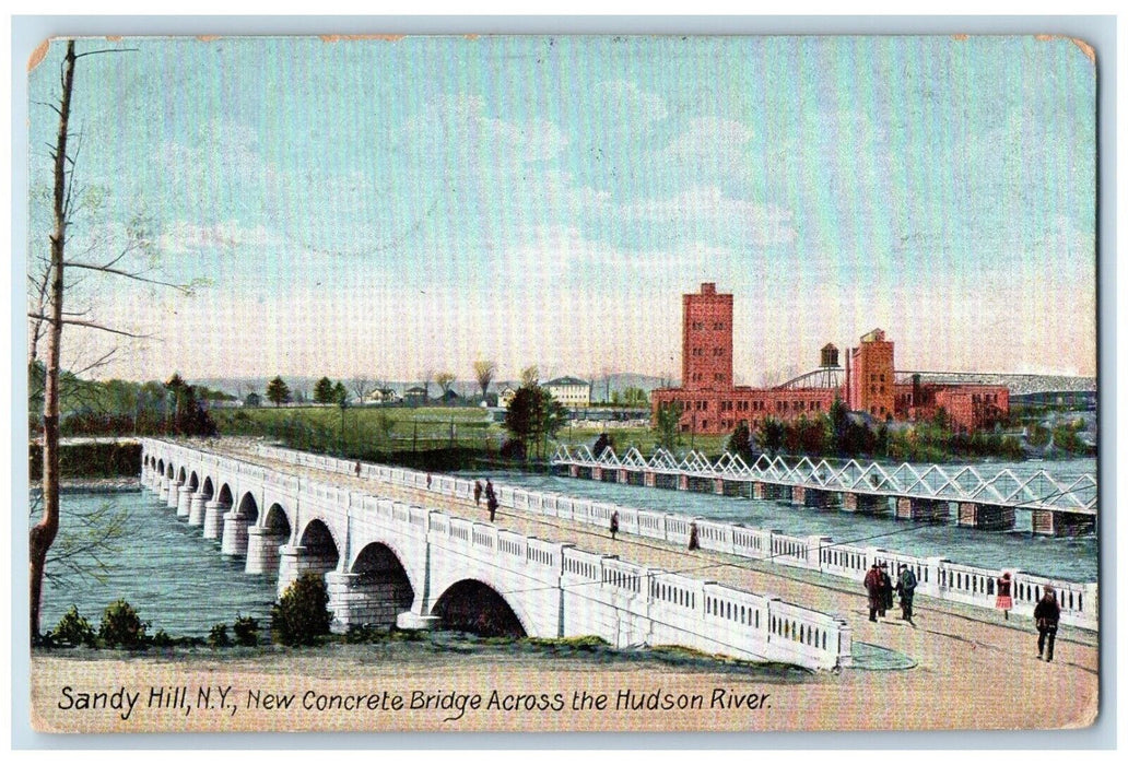 c1910's Sandy Hill NY, New Concrete Bridge Across The Hudson River Postcard
