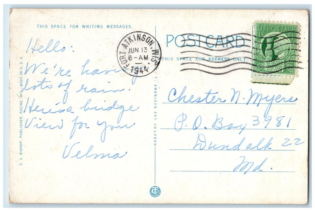 1944 View From High School Prairie River Public And Park Merrill WI Postcard