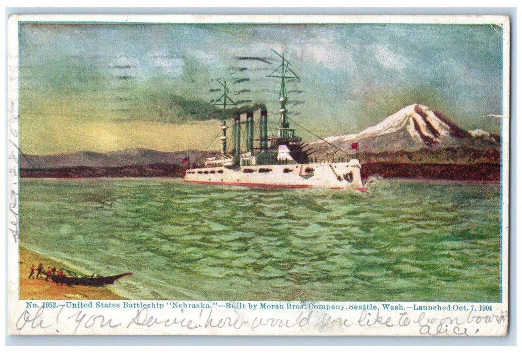 1905 United States Battleship Nebraska Seattle Washington WA Antique Postcard