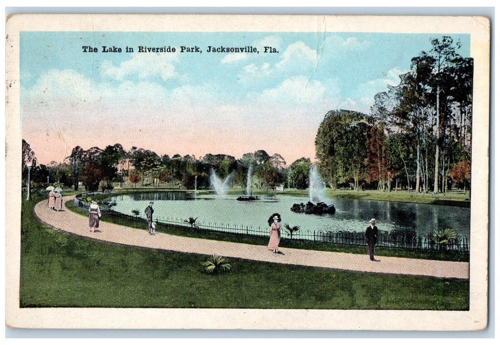 The Lake In Riverside Park Jacksonville Florida FL, Water Fountain Postcard