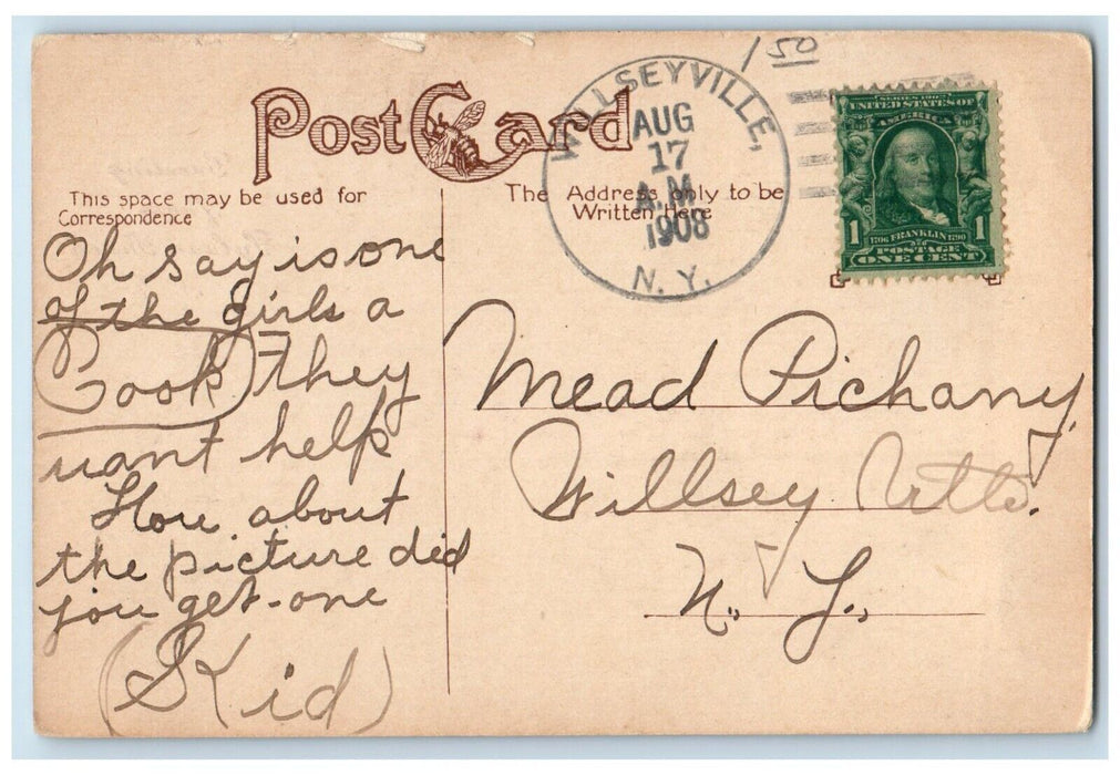 1908 Greetings From Sylvan Beach New York NY, Help Wanted Male Boat Postcard