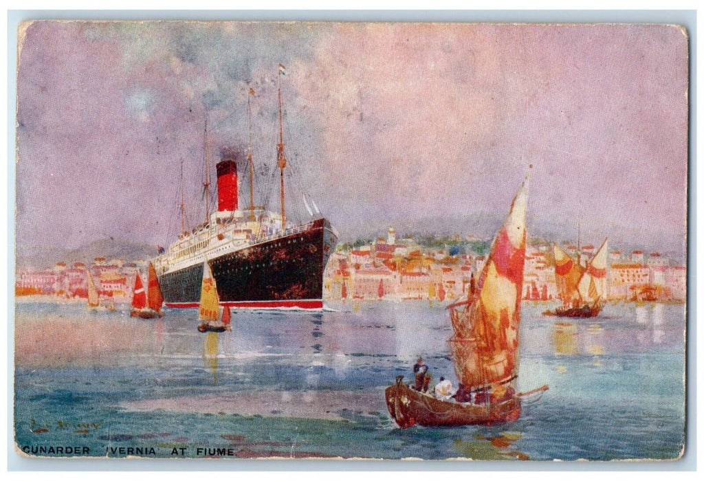 c1910's Cunarder Ivernia At Fiume Steamer Ship Boat Posted Antique Postcard