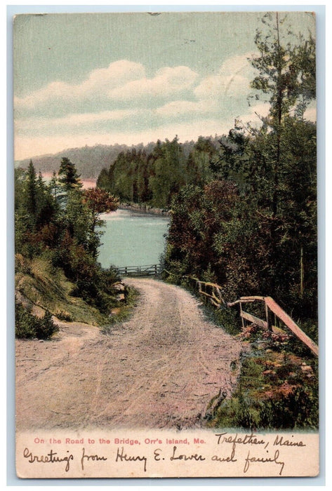 1910 On The Road To The Bridge Orr's Island Maine ME, Dirt Road Antique Postcard