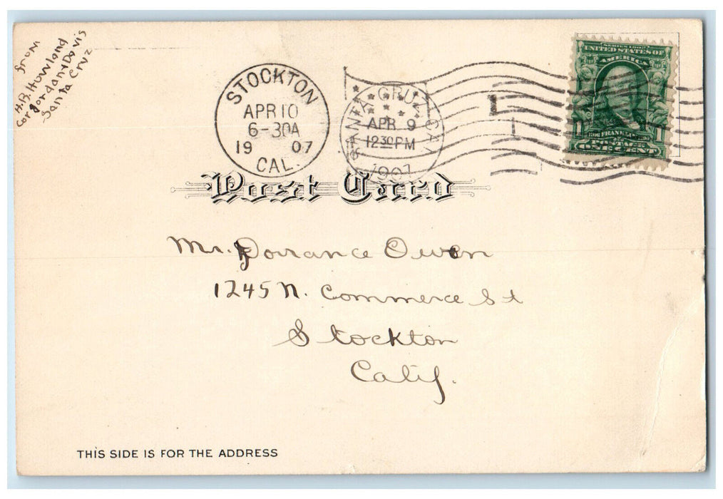 1907 Big Tree Grove Station Train Railroad Santa Cruz California CA Postcard