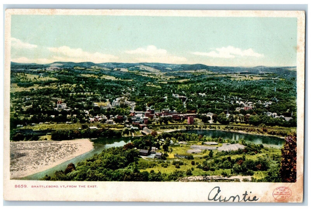 c1905 Brattleboro Vermont VT, Bird's Eye View From The East Antique Postcard