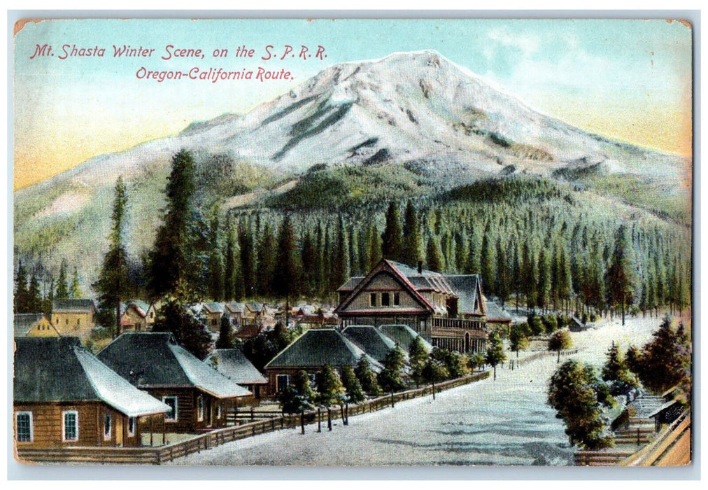 View Of Mt. Shasta Winter Scene On The S.P.R.R. Oregon OR California CA Postcard