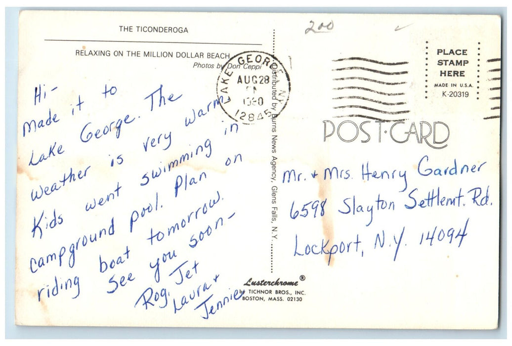 1960 Greetings From Lake George Banner New York NY Ticonderoga Postcard