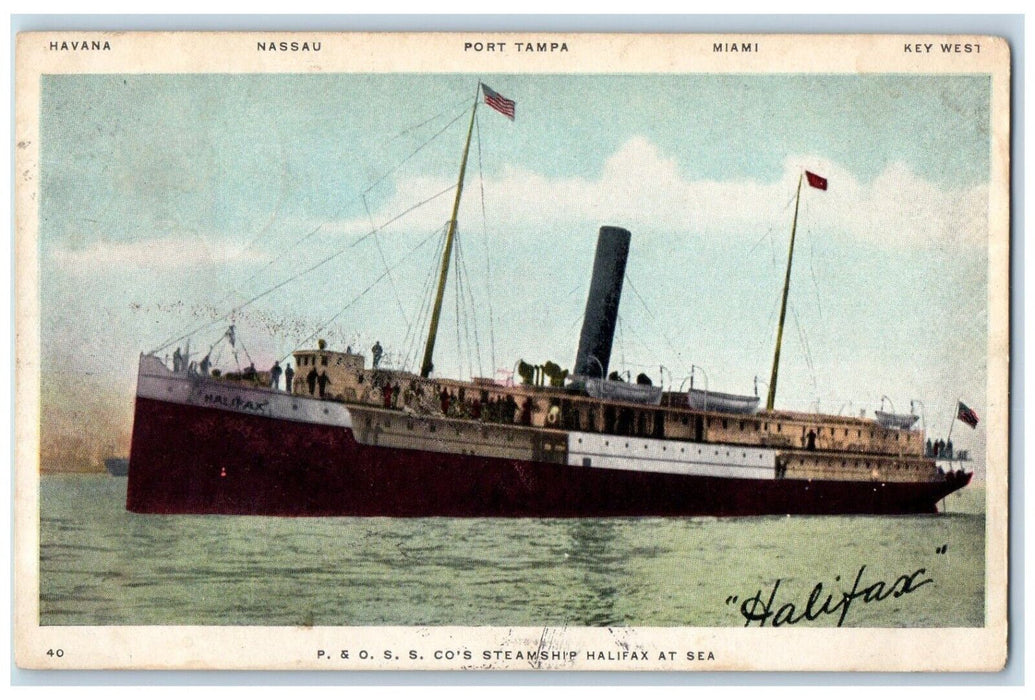 1906 P. & O. S. S. Co's Steamship Halifax At Sea Carlisle PA RPO Postcard