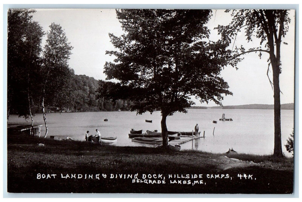 c1950's Boat Landing Dock Hillside Camps Belgrade Lakes ME RPPC Photo Postcard