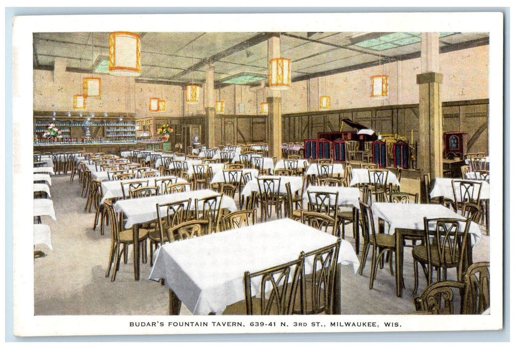 Budar's Fountain Tavern Dining Restaurant Interior Scene Milwaukee WI Postcard