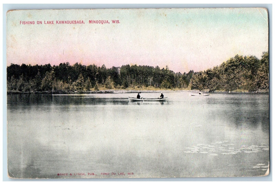 1910 Fishing On The Lake Boat Nature View Minocqua Wisconsin WI Antique Postcard