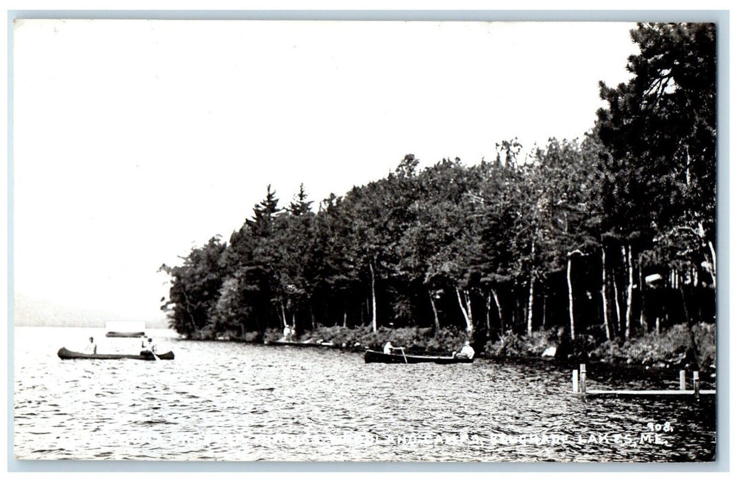 c1950's Boats Canoe Dock Woodland Camps Belgrade Lakes ME RPPC Photo Postcard