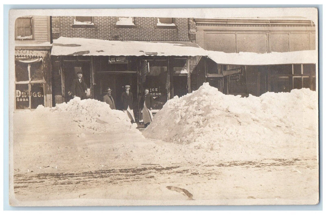 c1910's Drug Store Ice Cream Millinery Hat Restaurant Snow RPPC Photo Postcard