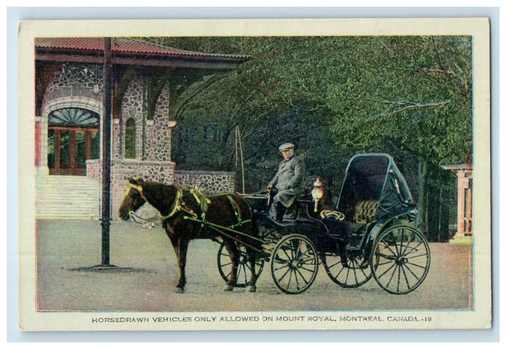 c1950's Horsedrawn Vehicles Only Allowed on Mount Royal Montreal Canada Postcard