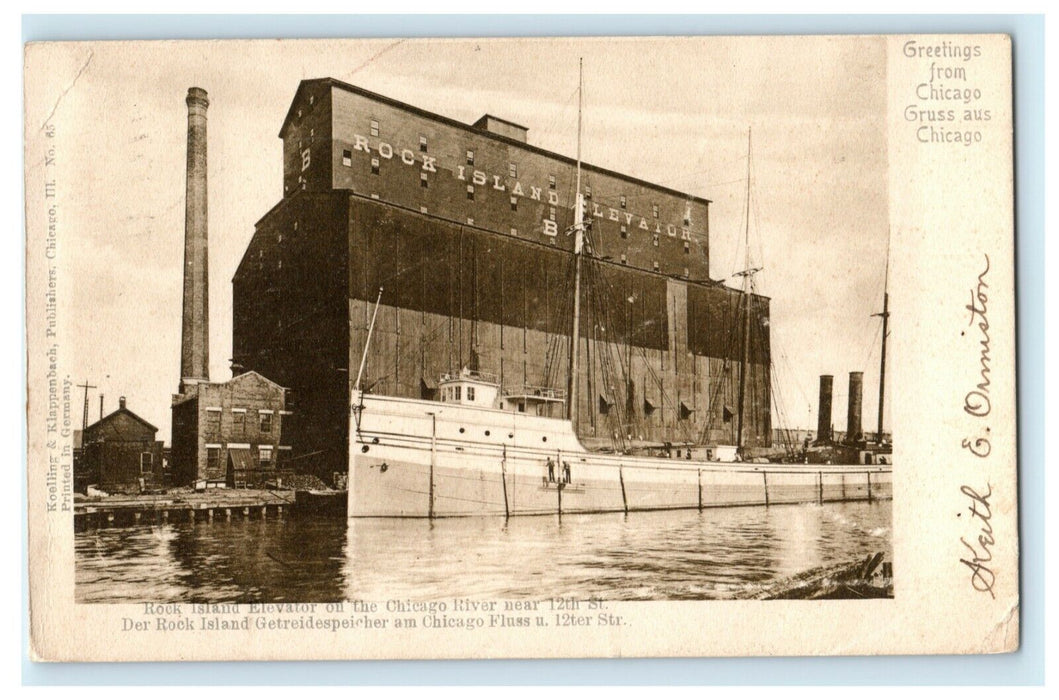 1903 Rock Island Elevator on Chicago River Illinois IL Posted Antique Postcard