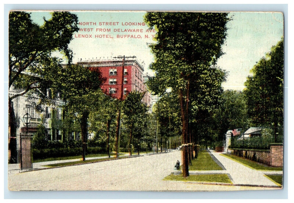 1909 North Street Looking West Delaware Avenue Lenox Hotel Buffalo NY Postcard
